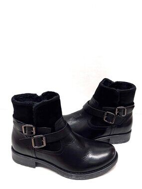 MIZ MOOZ LEATHER BUCKLE BOOTS SIDE ZIP BLACK 37EU / 7US NEW B - 30